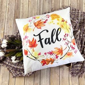 Fall Pillow Cover Accent “Fall” wreath cozy Autumn 18x18 home decor